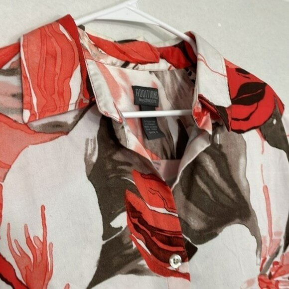 Chico's Blouse, 3/4 Sleeve Floral Button Up, Large - Picture 9 of 11